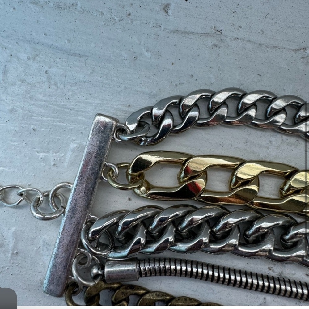 Jenny Bird gold silver chain bracelet Alex & Ani silver Moon + Sun Flex Cuff - Picture 7 of 10